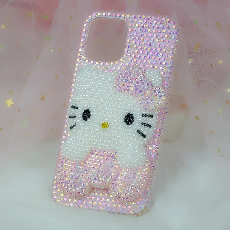 سانريو ينطبق على أبل 7Plus 11121314Promax حافظة هاتف محمول Xs Max حجر الراين الوردي هلام الماس الكذب القط هدية عيد