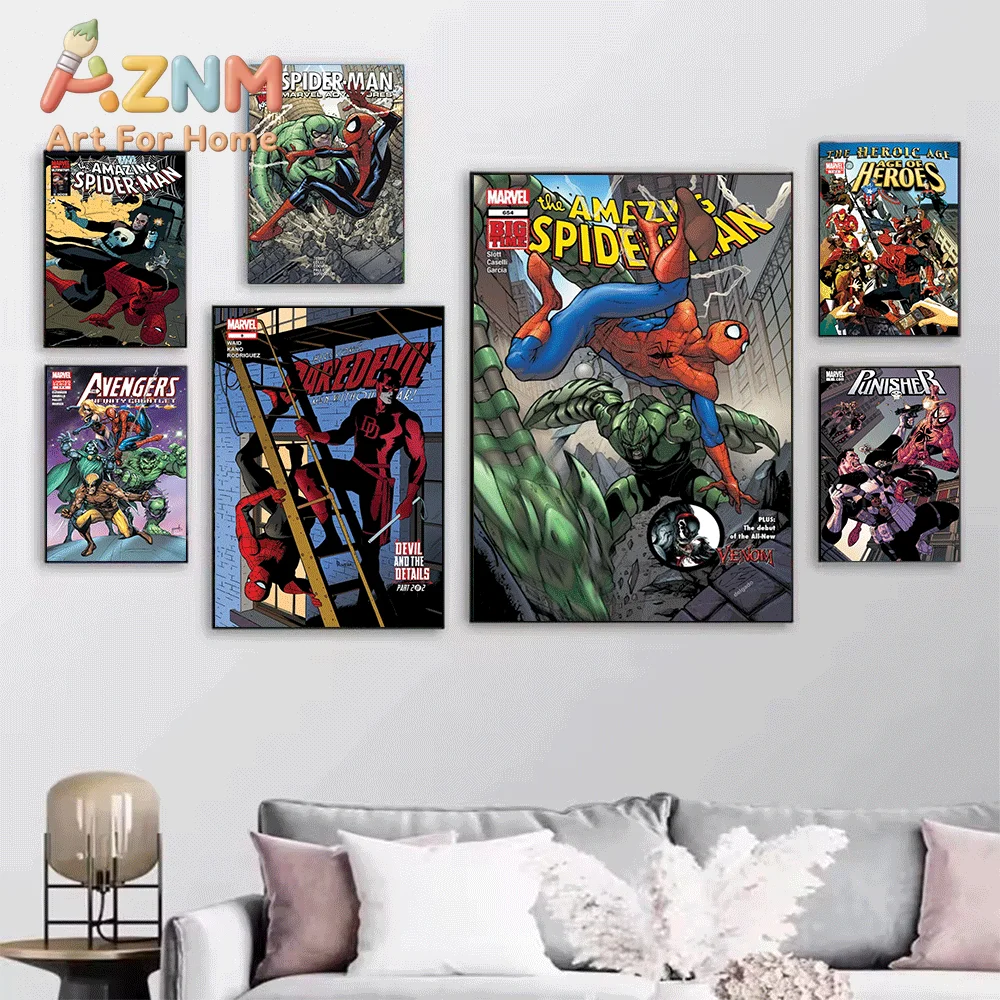 Marvel Howard The Duck & Spider‑Man Comic Canvas Print, Superhero Comic Cover Graphic Art Poster, Frameless Canvas Wall Pictur