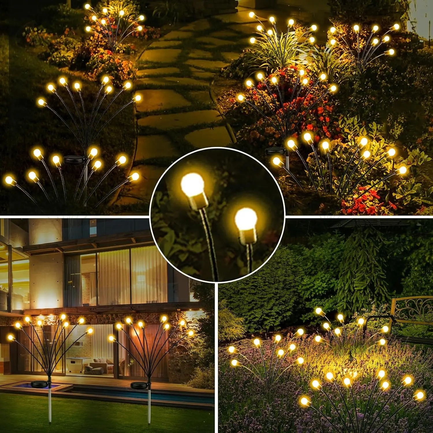 4Pack 10LED Solar Garden Lights Outdoor LED Solar Firefly Lights Sway by Wind Fairy Lights Waterproof for Garden Pathway