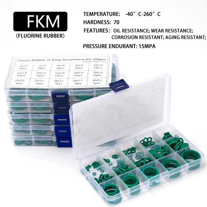 150 pcs/box flúor borracha fkm vedação o-anéis od 6mm-30mm cs 1mm 1.5mm 1.9mm 2.4mm junta verde substituições sortimento kits