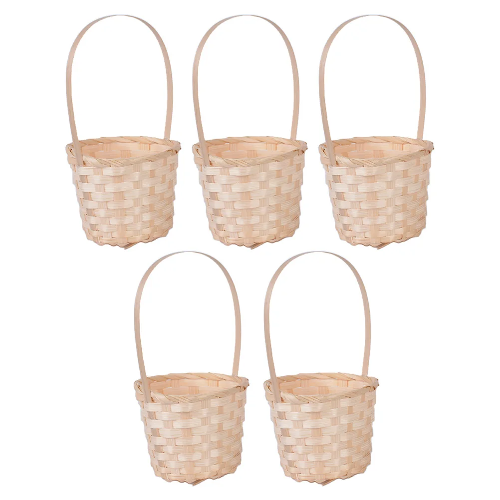 

5Pcs Handmade Bamboo Basket Versatile Storage Solution Indoor Outdoor Use Picnic Basket Fruit Holder Flower Container