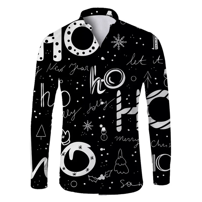 Comfortable Men's Christmas Shirt Printed Reindeer Christmas Tree Button Casual Long Sleeve Shirt Festive Dinner Christmas Gift