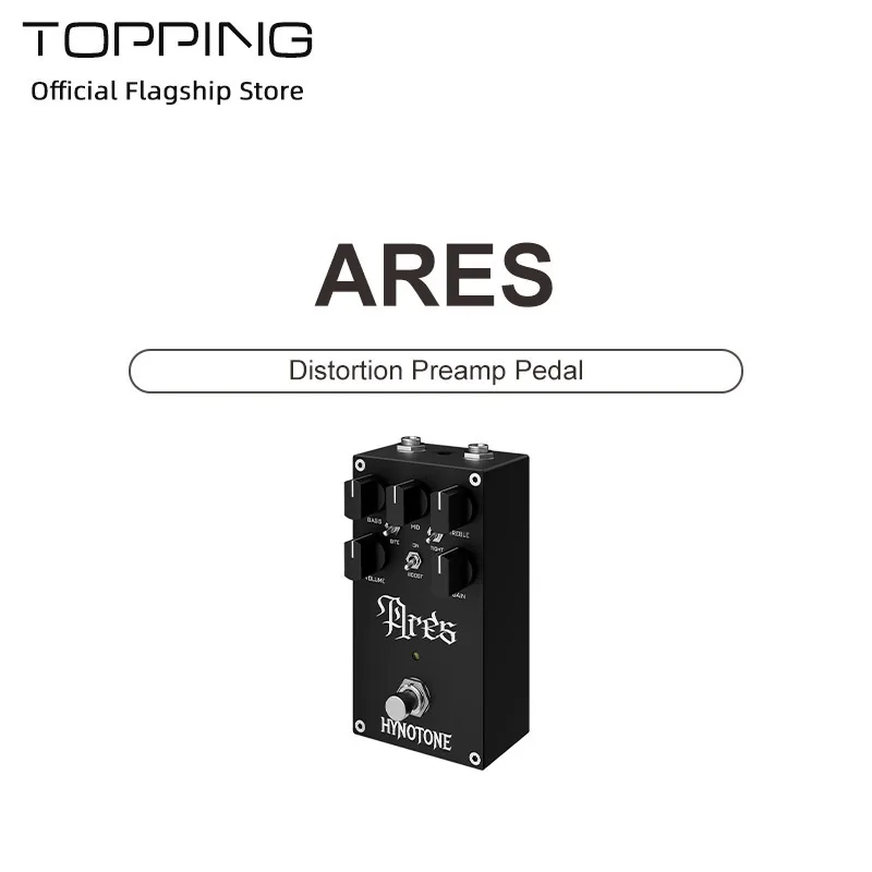 TOPPING ARES Distortion Preamp Pedal - 5-Stage JFET Circuit, 3-Band EQ, Boost for Aggressive Tone, Ideal for 7-String Guitars