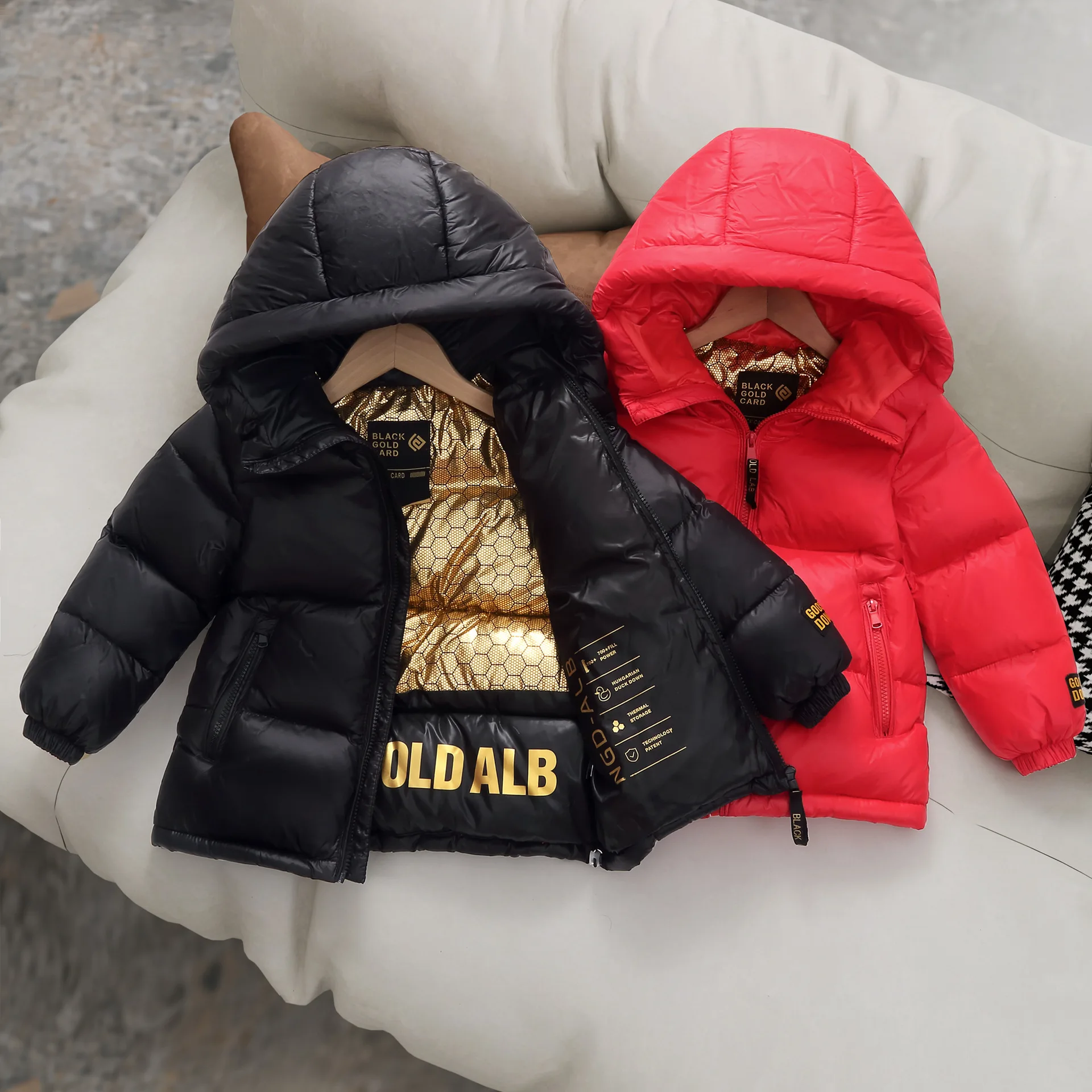 Children\'s Winter New down Jacket Jacket Black Gold down Jacket Boys Girls Middle and Large Children Thickened Short Jacket