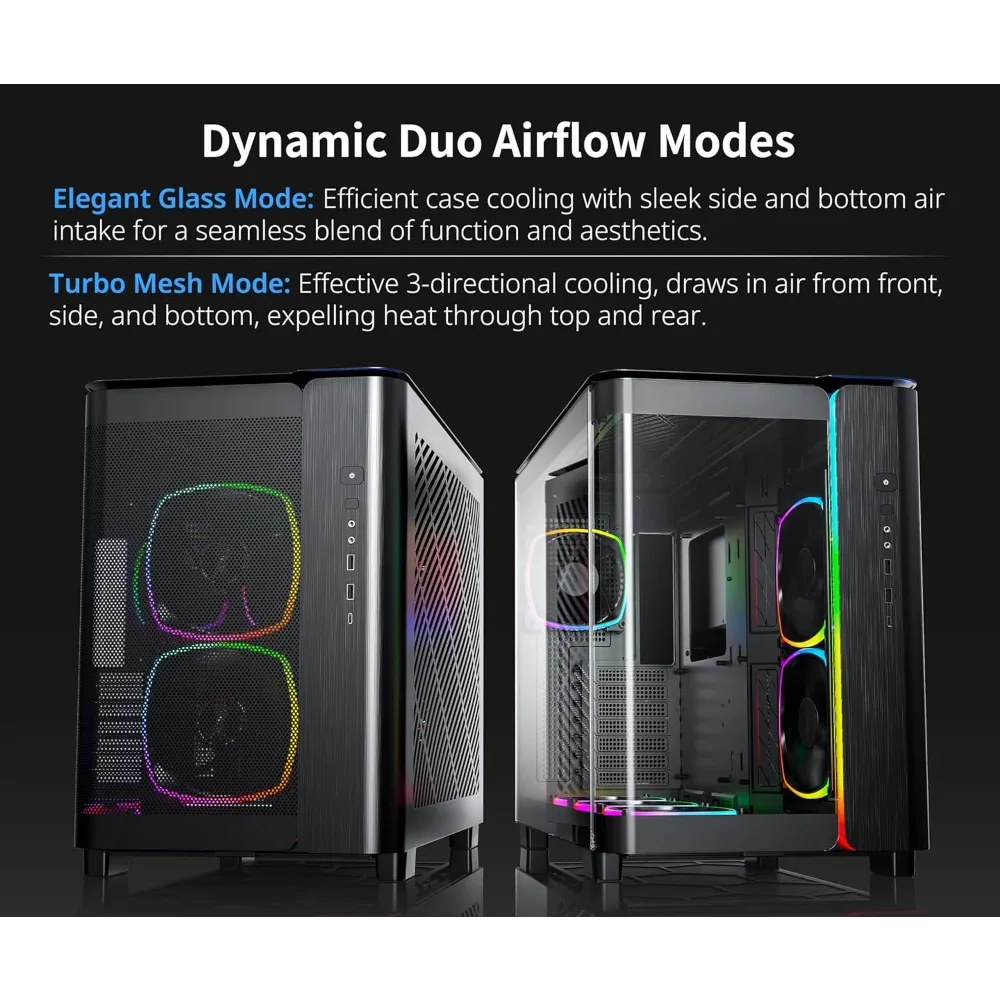 King 95 PRO Dual-Chamber ATX Mid-Tower PC Gaming Case, High-Airflow, Toolless Panels, Sturdy Curved Tempered Glass Front
