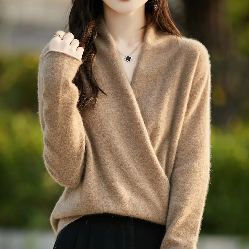 Women\'s Knitted Cashmere Sweater 100 Merino Wool Thickened Combination Top Loose Long Sleeve Clothing Warm For Autumn And Winter