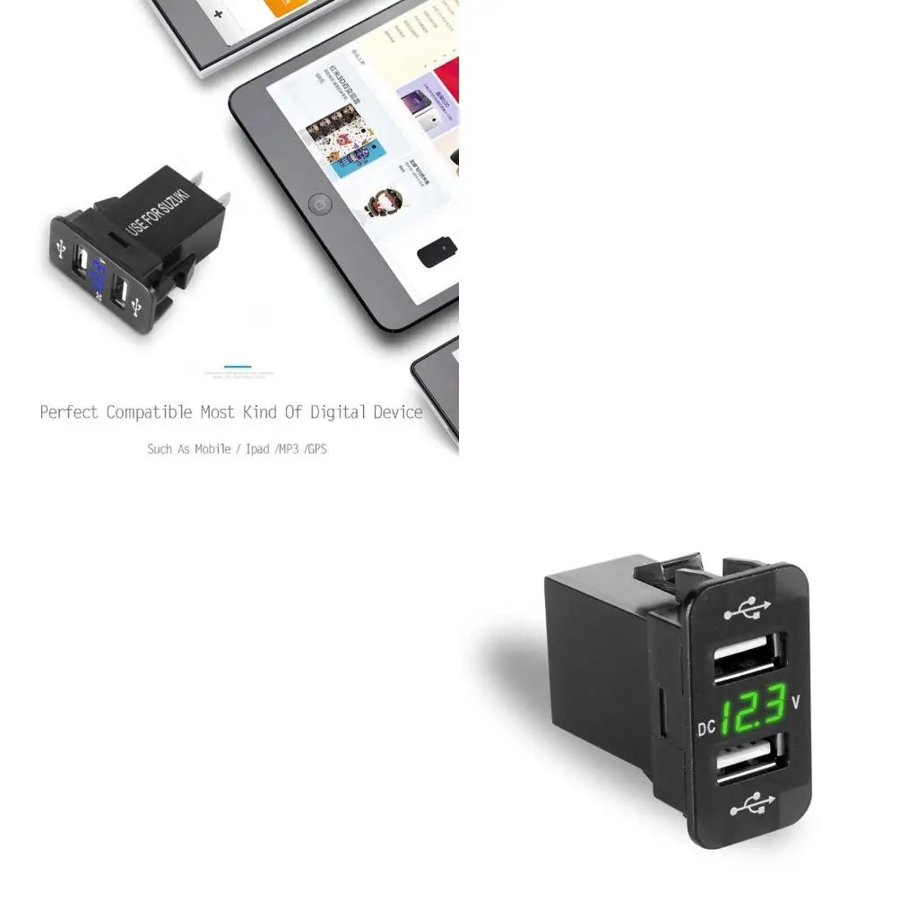 40×20mm 12V Dual USB Car LED Voltmeter Power Adapter For