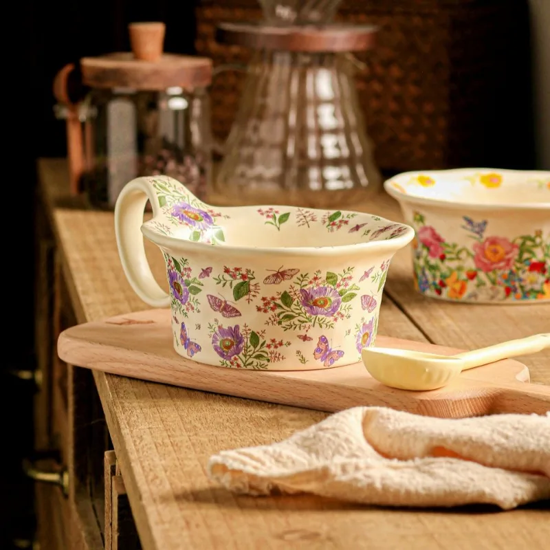 Handle cereal breakfast special beautiful bowl yogurt dessert small bowl ceramic bowl household