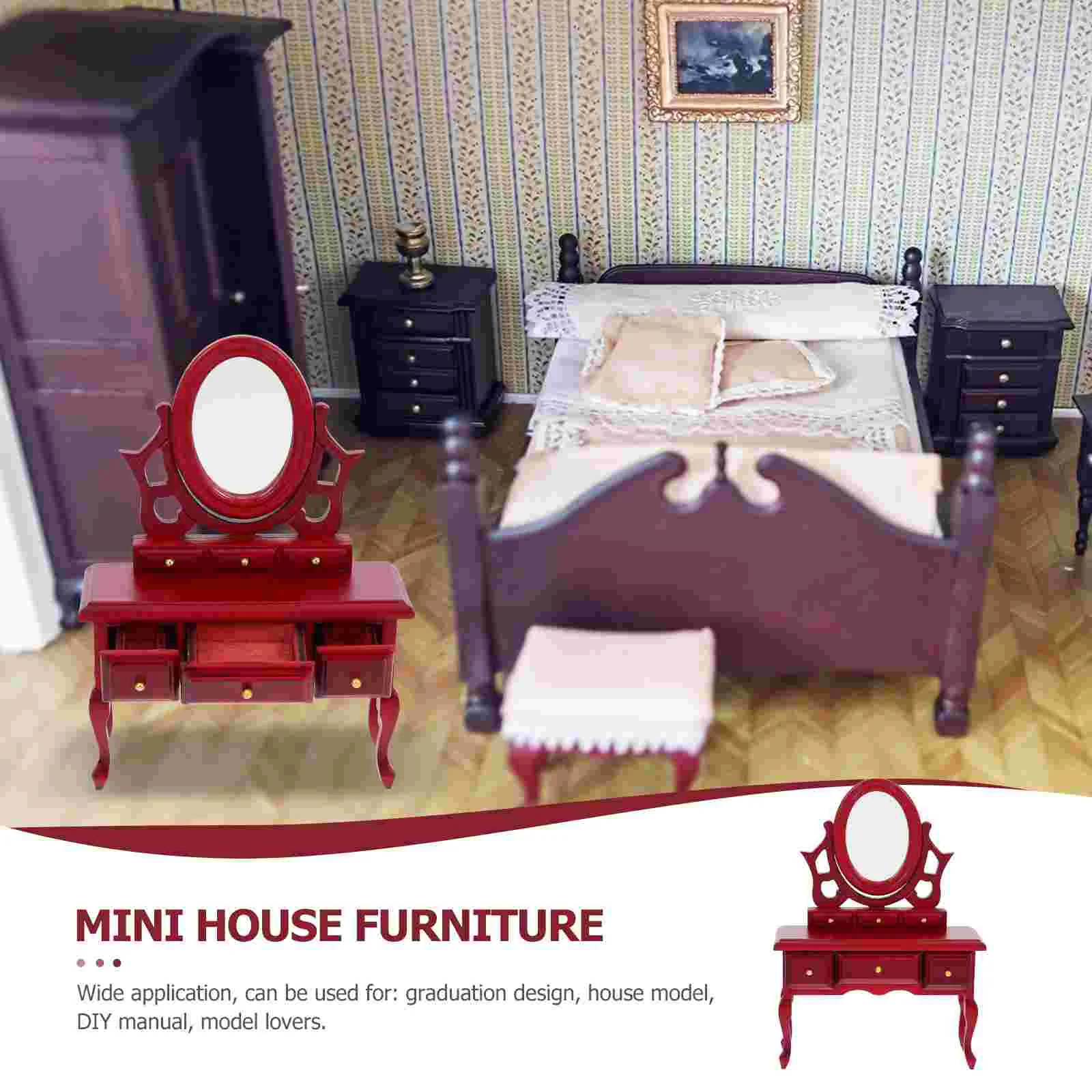 Vanity Table Dollhouse Dresser Miniature Decoration Dressing Furniture Model Small White Desktop