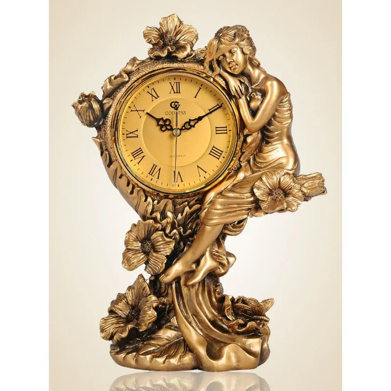 European-style Living Room Mute Creative Desk Clock Personality Pastoral Simple Table Clock Retro Quartz Clock