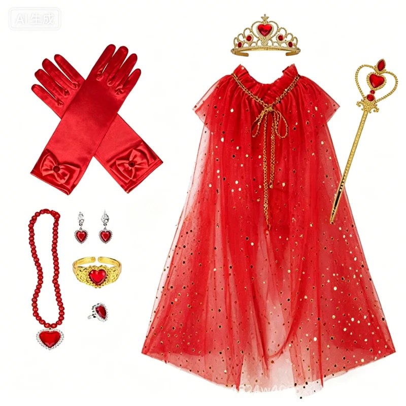 Shimmer Gold Dot Fairy Cloak Cosplay Accessory Pack Toddler Pink Heart Tiara Scepter Necklace Bracelet Earrings Gloves Outfit