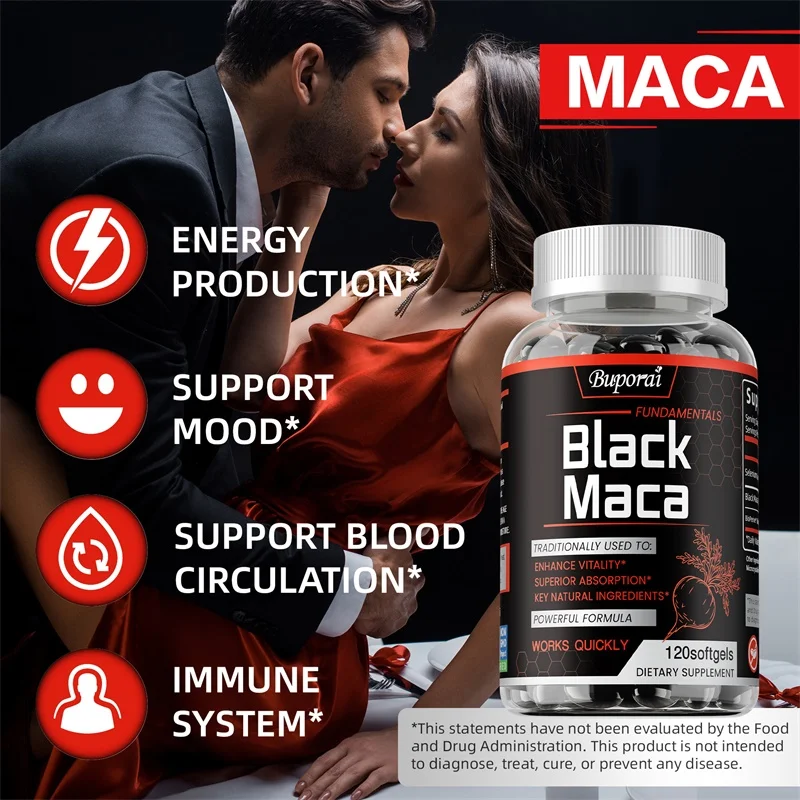 Suplement Black Maca - zwiększa masę mięśniową, wytrzymałość i witalność oraz wspomaga równowagę hormonalną, łagodzi zmęczenie