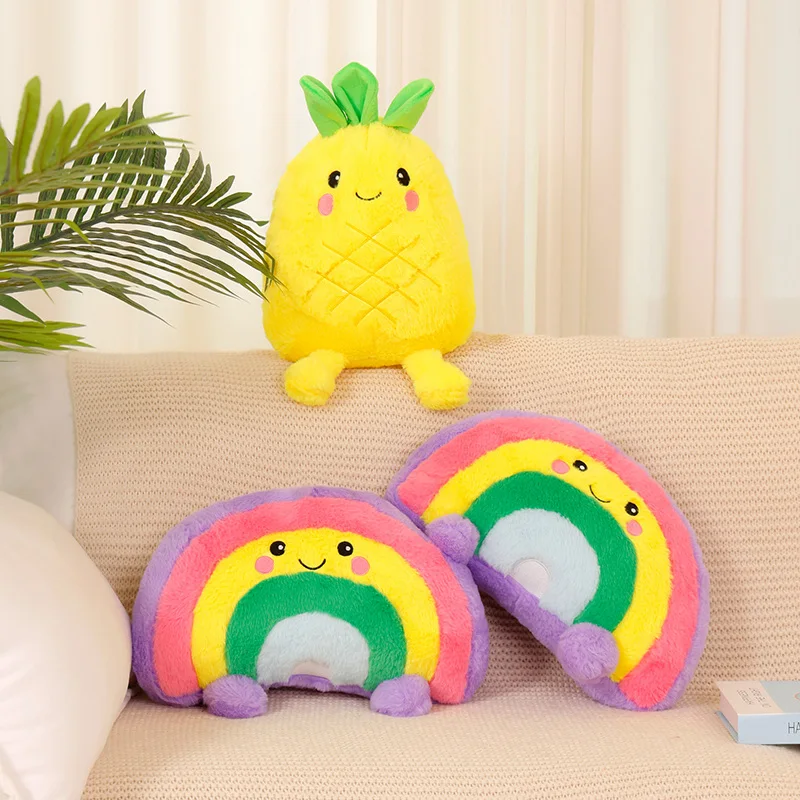 Cartoon Cute Rainbow Pineapple Plush Toy Kawaii Stuffed Fluffy Fruits Plushies Throw Pillow Doll Anime Soft Kids Toys for Girls