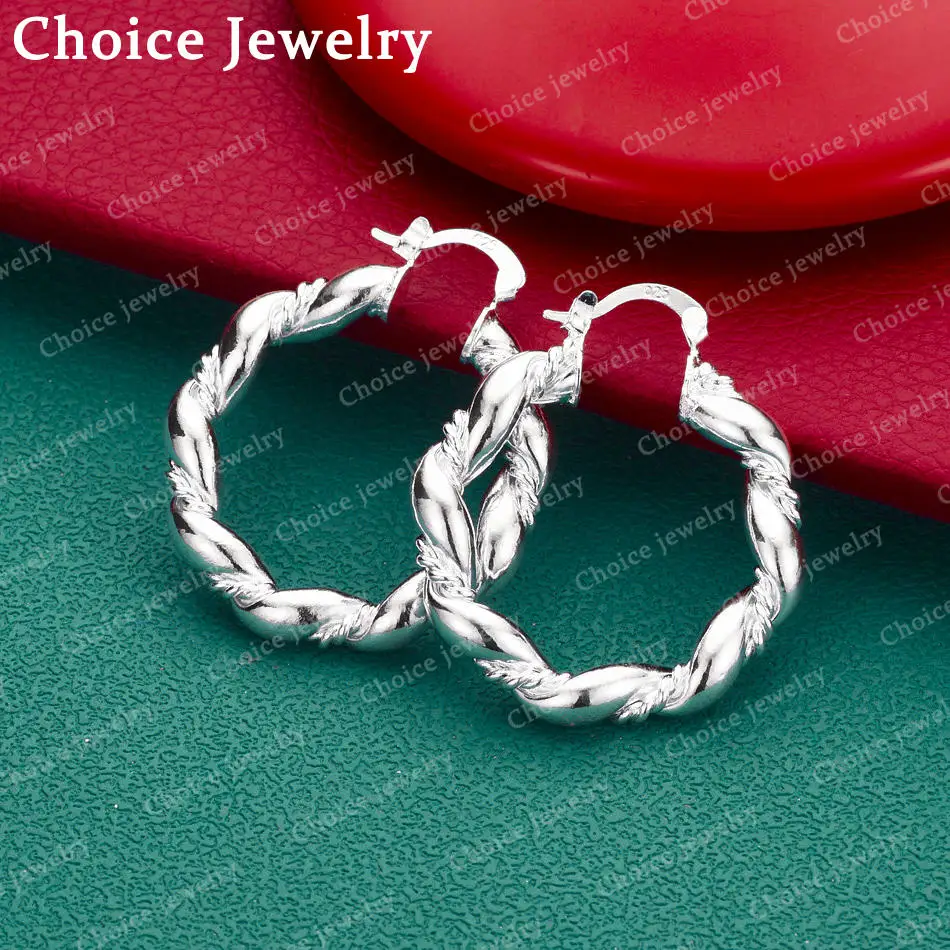 

1 Pair 925 Sterling Silver 30mm Twisting Circle Hoop Earrings for Women's Elegant Jewelry Perfect for Everyday Accessories