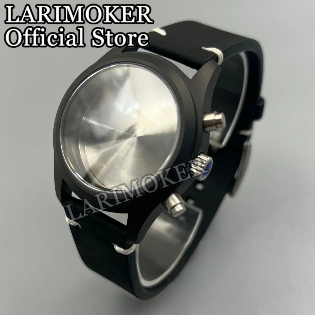 LARIMOKER 39mm Matte Black Chronograph Pilot Style Watch Case Strap Sapphire Glass for VK63 VK64 VK67 Movement Modified Accesory
