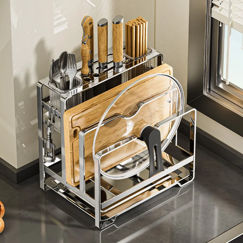 No Punching Stainless Steel Countertop Knife Holder Kitchen Storage Rack Multi-function Knife Magnet Knife Bag
