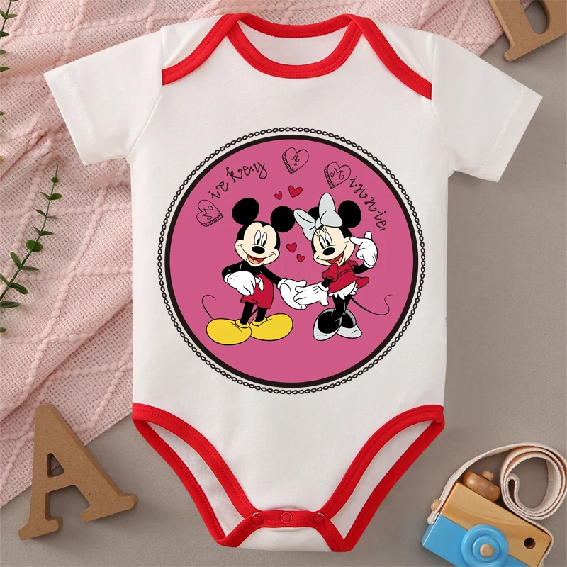 

MINISO Minnie Love Mickey Pure Cotton Print Baby Cloths Jumpsuit Onesie Bodysuit for 0 To 12 Months Newborn Best Gift for Baby