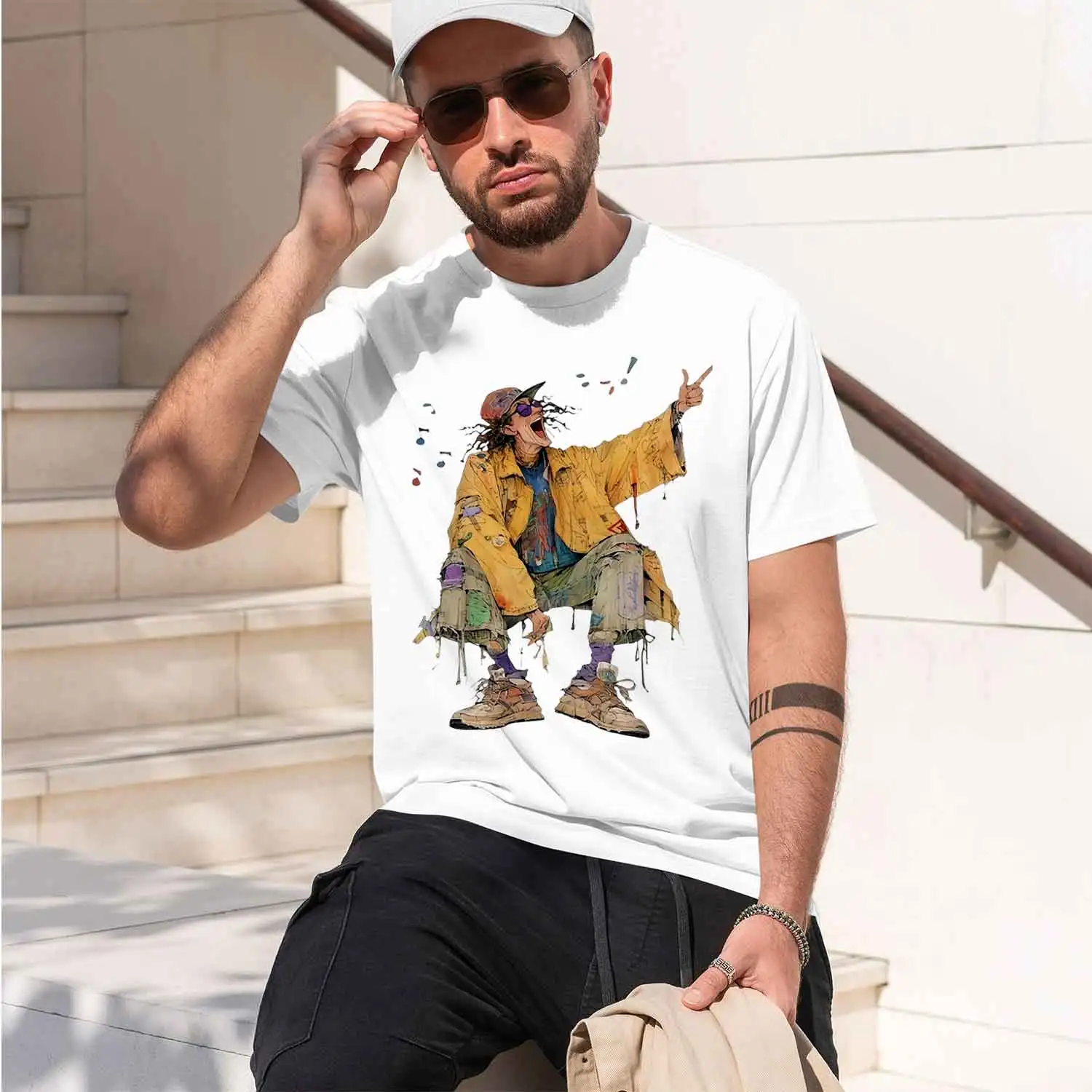 2026 New Model Men's 100% pure cotton summer loose fitting d Paris print casual slim fit round neck short sleeved T-shirt