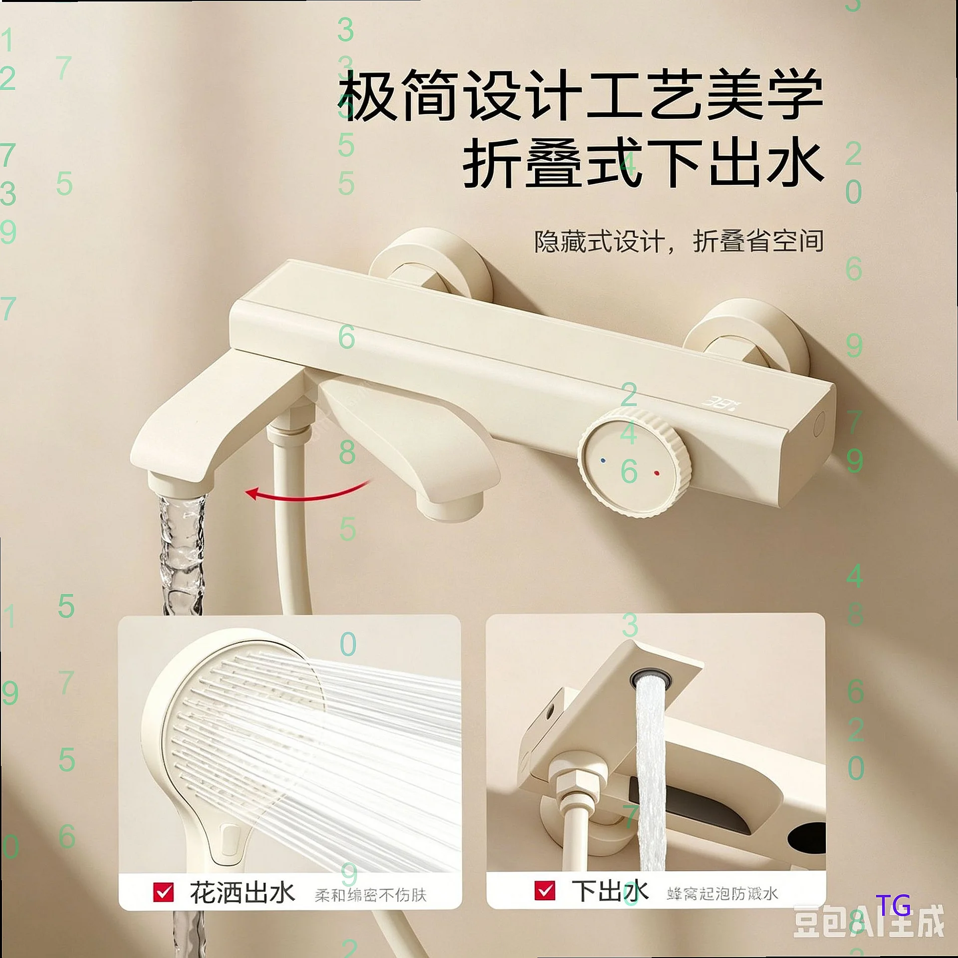 Cream Style Bathtub Shower Mixer Faucet, Hot Cold Handheld Dual Function Set