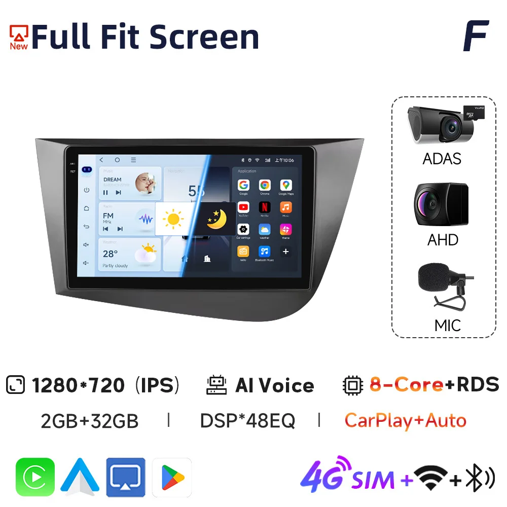 JIUYIN 2Din Autoradio Multimedia Speler Voor Seat Leon 2 MK2 2005-2012 Android 13 4G GPS WIFI Navigatie Stereo Head Unit Carplay