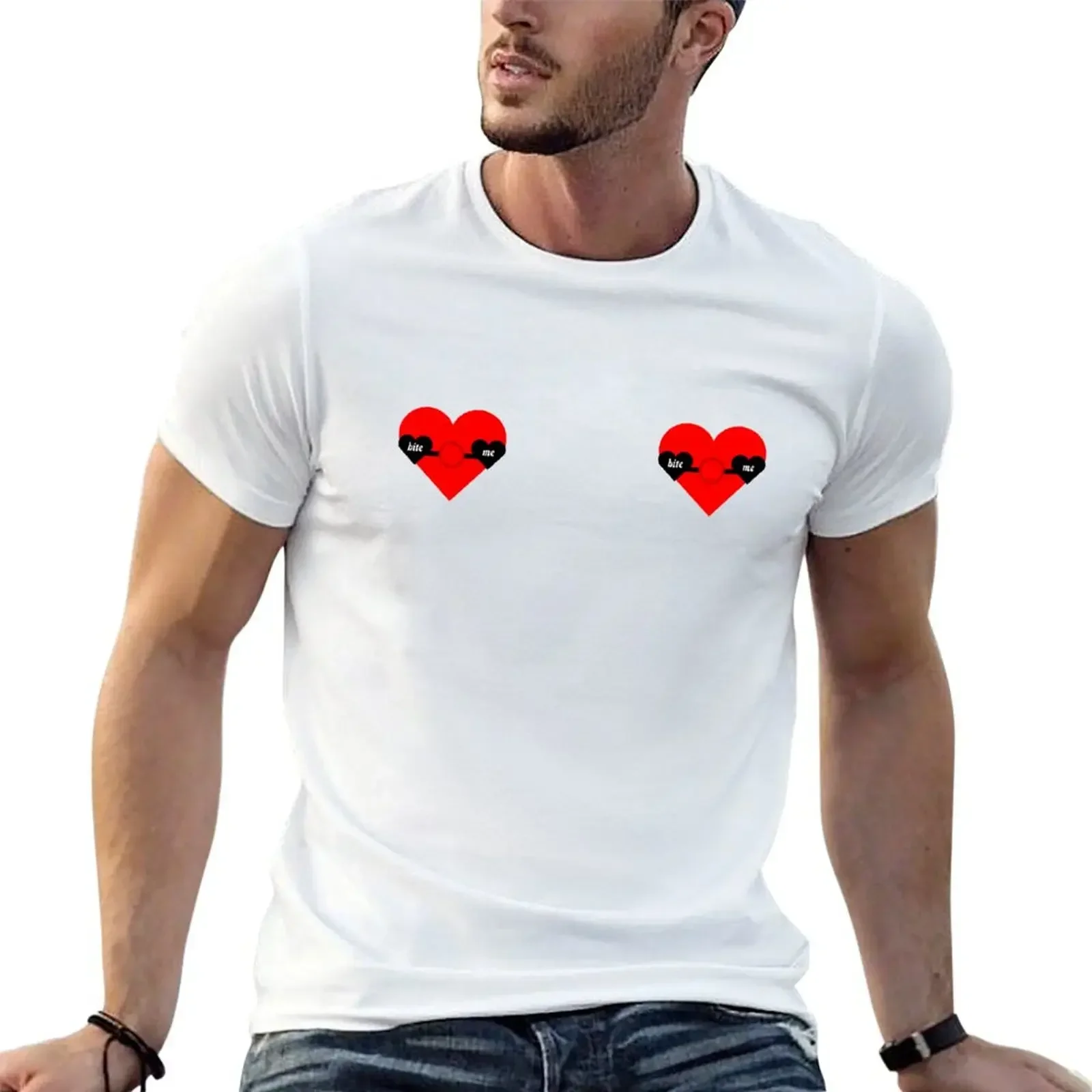 Please me | Cute Heart Nipple with Piercing T-Shirt kawaii clothes summer clothes anime t shirts blacks T-shirts for men cotton