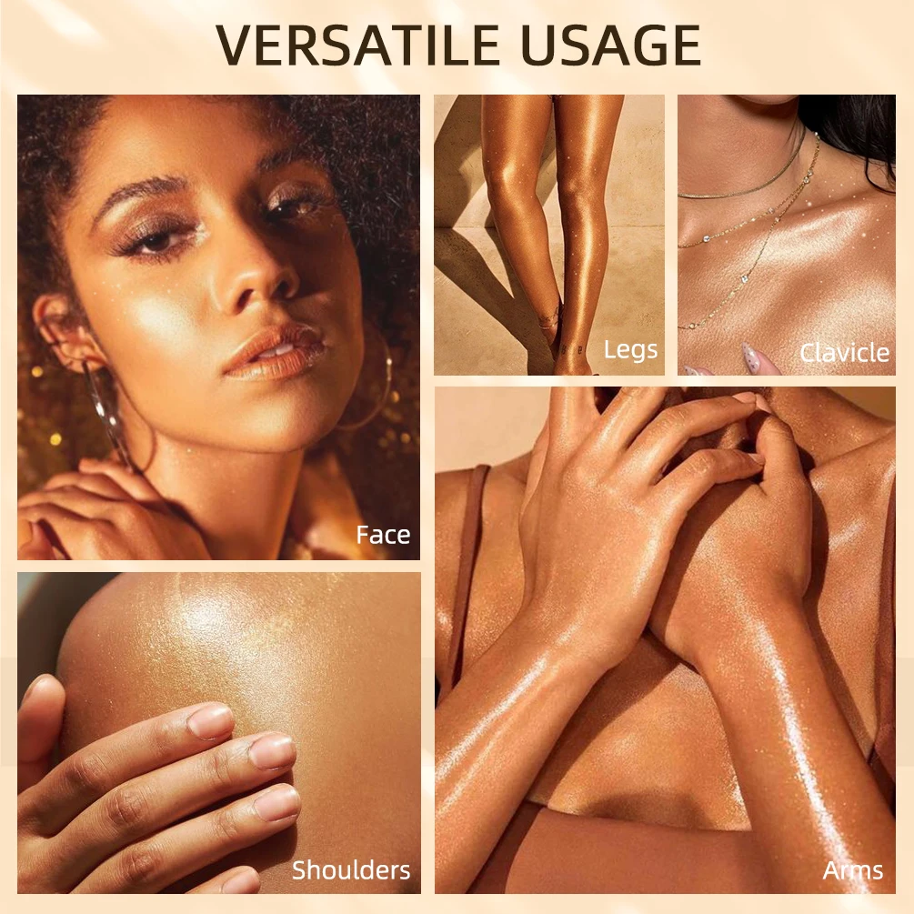 QIBEST 5-Farben-Flüssigkeits-Highlighter für Körper und Gesicht, Glitzer, Make-up, Glühen, Gesichtskontur, Schimmer, Illuminator, Ingwer-Highlight-Kosmetik