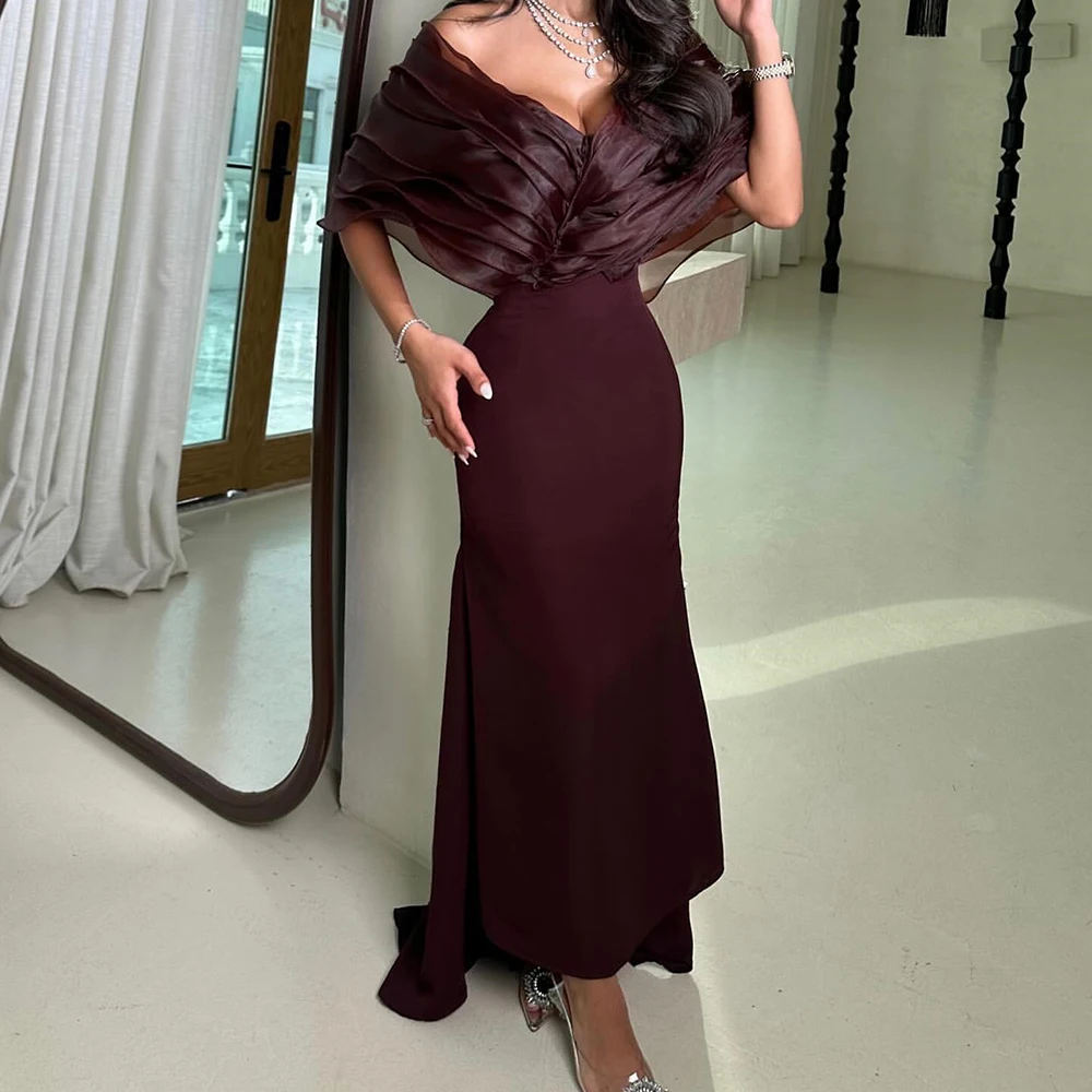 

Customized Mermaid Evening Dresses Floor-length Off The Shoulder Sleeveless Prom Gown Fashion Pleat Simple Draped Party Gown