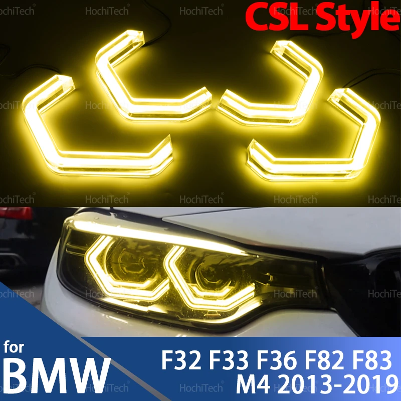 

For BMW 4 Series F32 F33 F36 F82 F83 M4 2013-2019 Retrofit M4 Style Lemon Yellow White Crystal Headlamp CSL Style Angel Eyes Kit