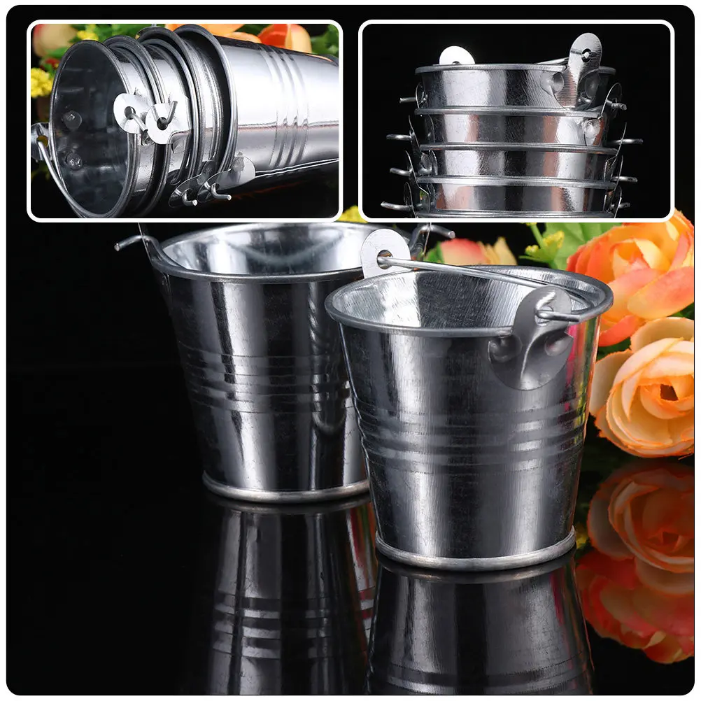 6Pcs Iron Mini Buckets with Handles Small Metal Flower Pots Retro Plant Containers Decorative Storage Buckets for Parties Cafes
