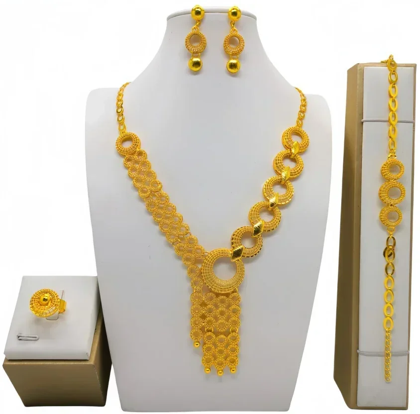 Luxury Indian Big Bow Shape Bridal Long Tassel Necklace Earrings Sets Dubai Gold Color Plated Jewelry Set Ethiopian Jewellery