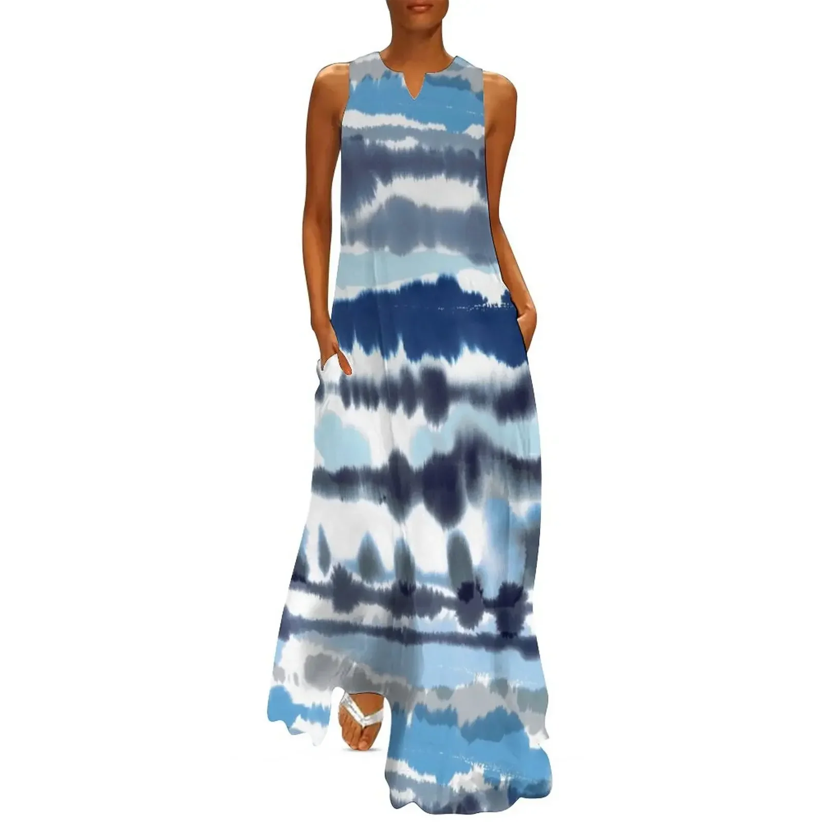 

Soft Nautical Watercolor Lines Blue Long Dress women clothes luxury dresses dress party night Dress