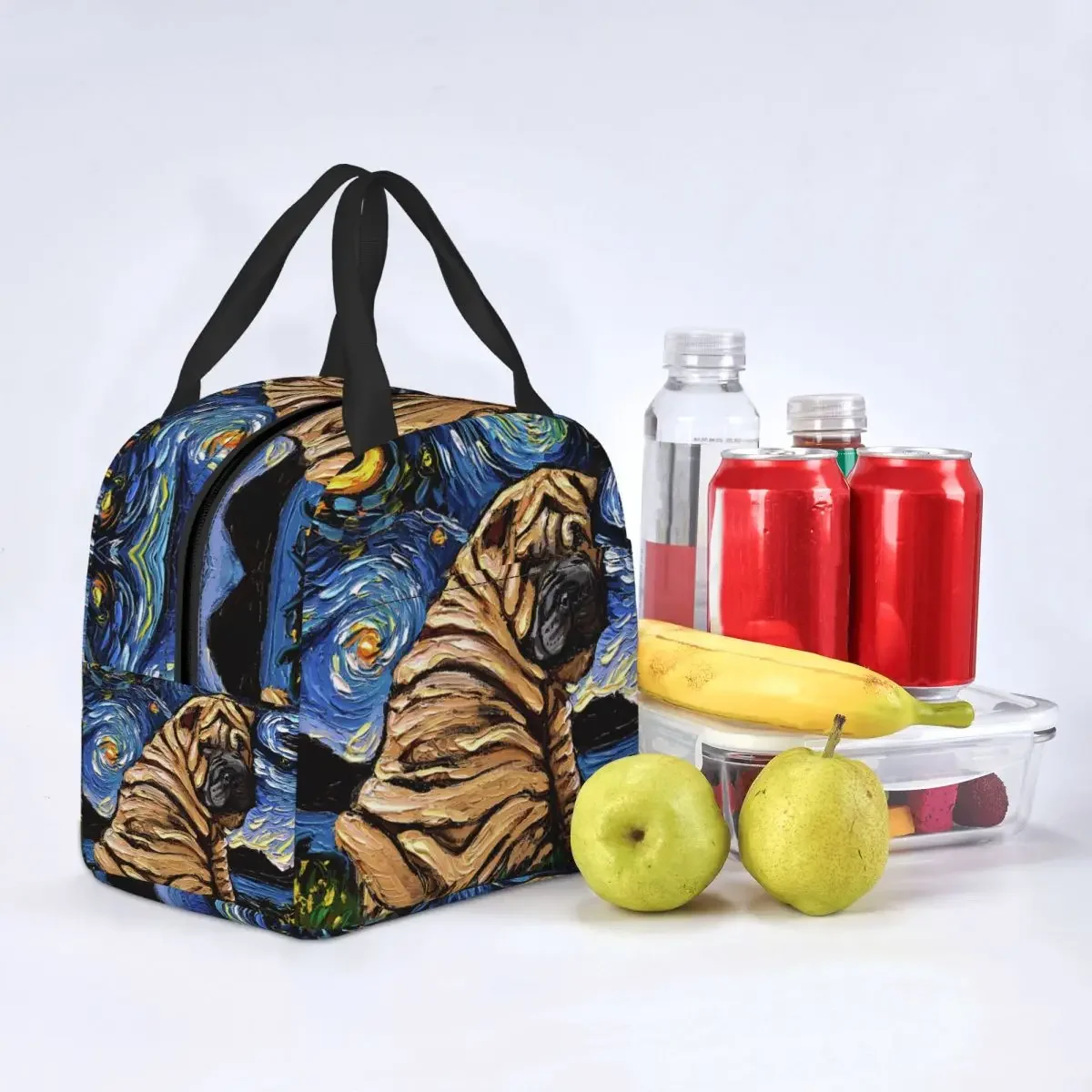 Starry Night Sharpei Lunch Bag for School Shar Pei Dog Leakproof Picnic Thermal Cooler Insulated Lunch Box Women Kids Tote Bags