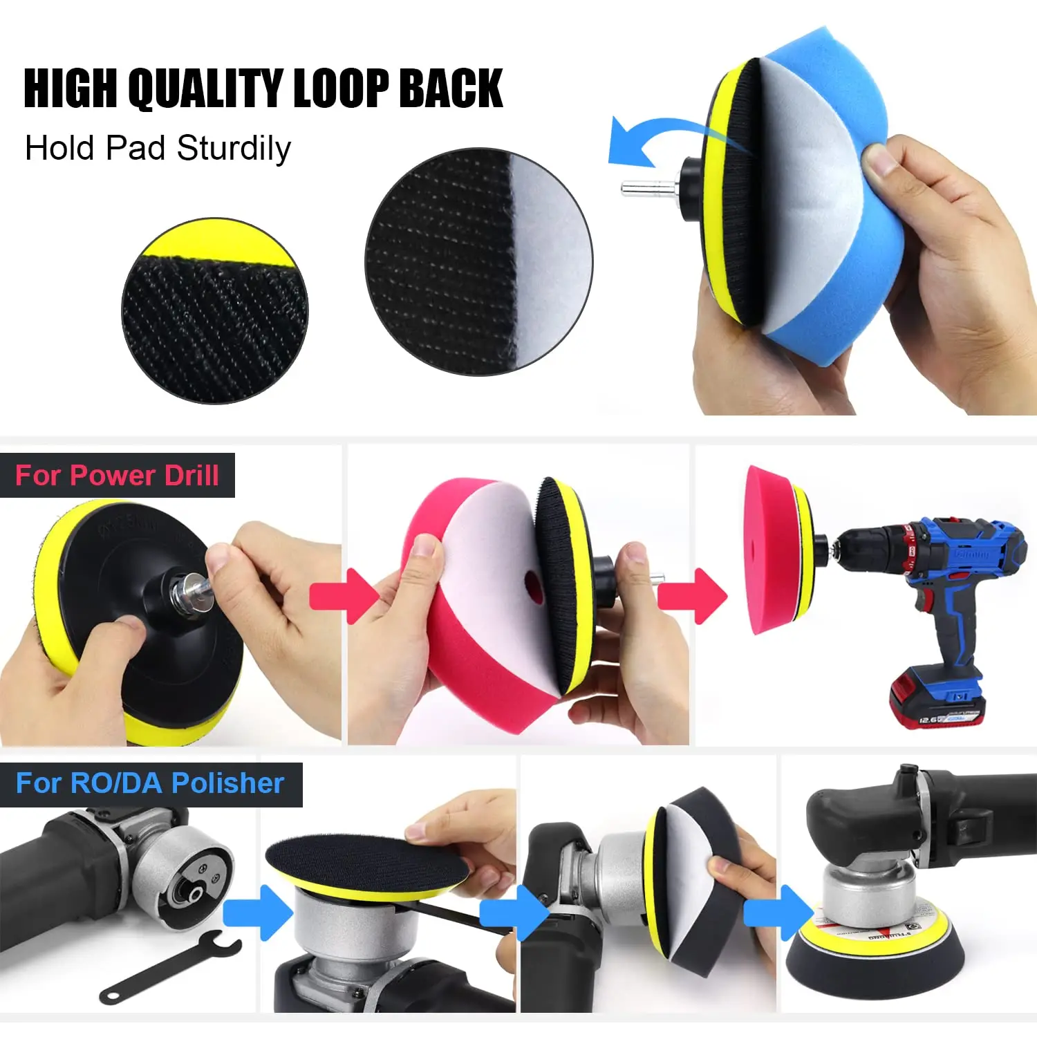 5 pezzi 6 pollici schiuma lucidatura tampone tampone tampone Kit, piastra backer 5''con adattatore M10 per ceretta Fit RO/DA lucidatrice o trapano