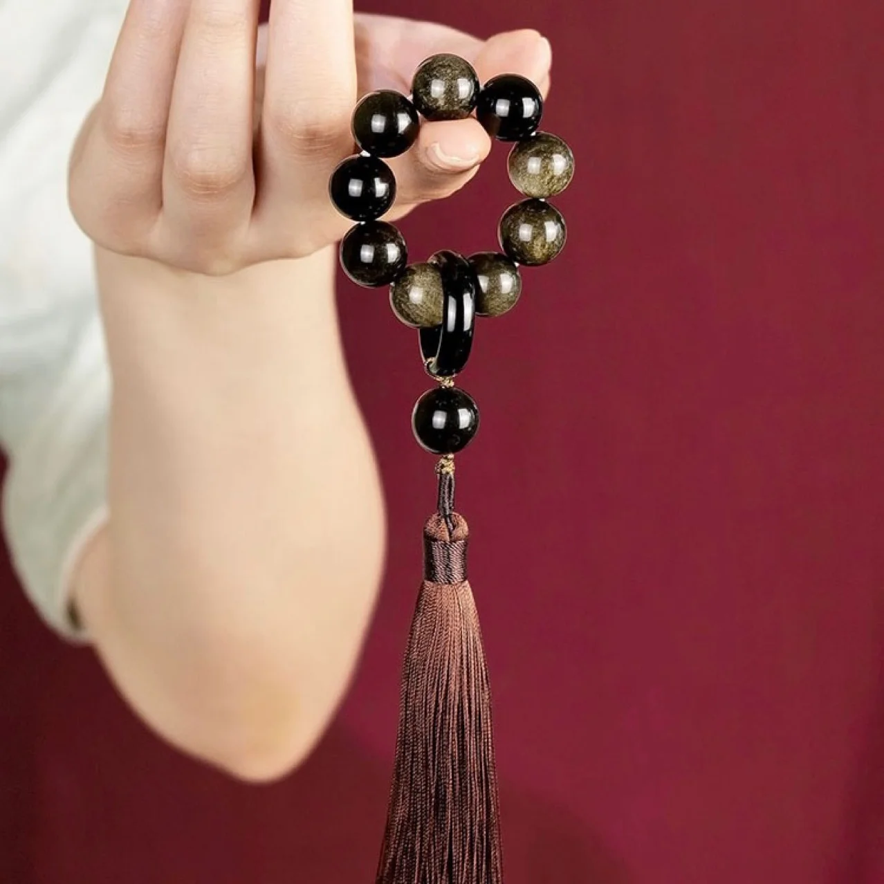 Obsidian Holding Rosary Tassel Running Ring Hand String Female Twisting Jade Beads Stationery Buddha Health