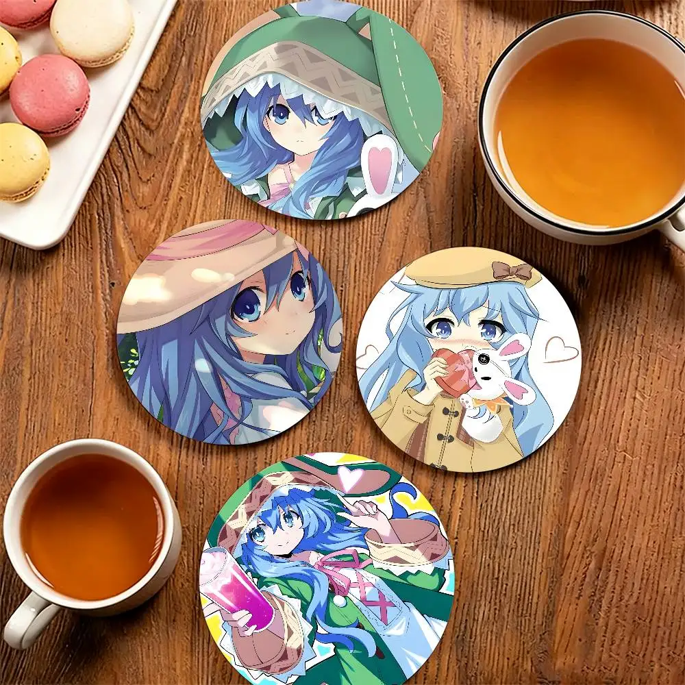 Yoshino D-Date A Live Round Wooden Coaster Decorative Coffee Cup for Use in Coffee Shops Bars