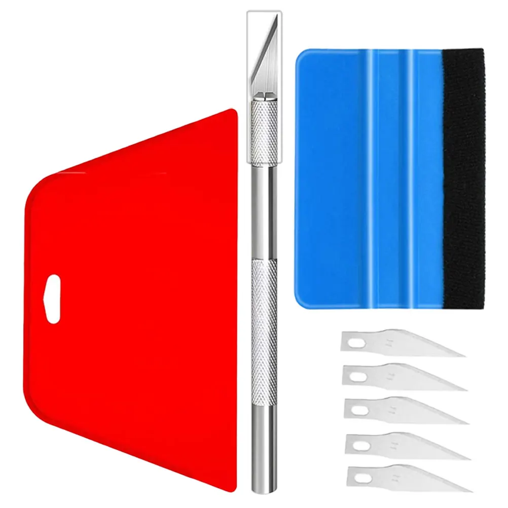 

1 set Car Tint Tool Kit Vinyl Wrap Precision Cutting Tools Red Scraper Blue Short Hair Scraper Carving 5 Blades