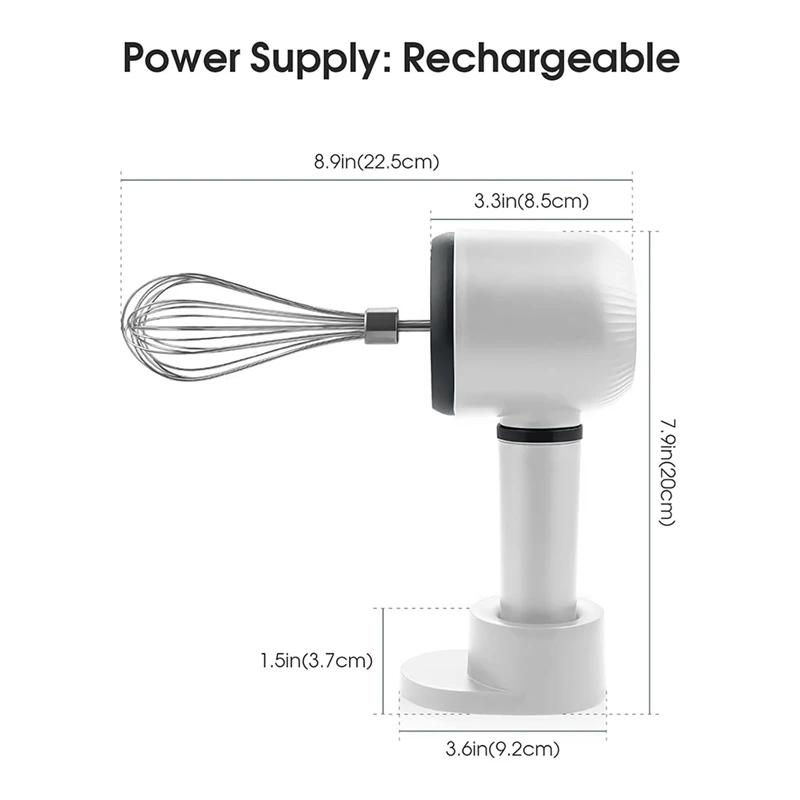 خلاط يدوي كهربائي لاسلكي ، مخفق يدوي محمول ، قابل لإعادة الشحن ، 3 سرعات ، 2 خفق للخبز ، كريم الحليب