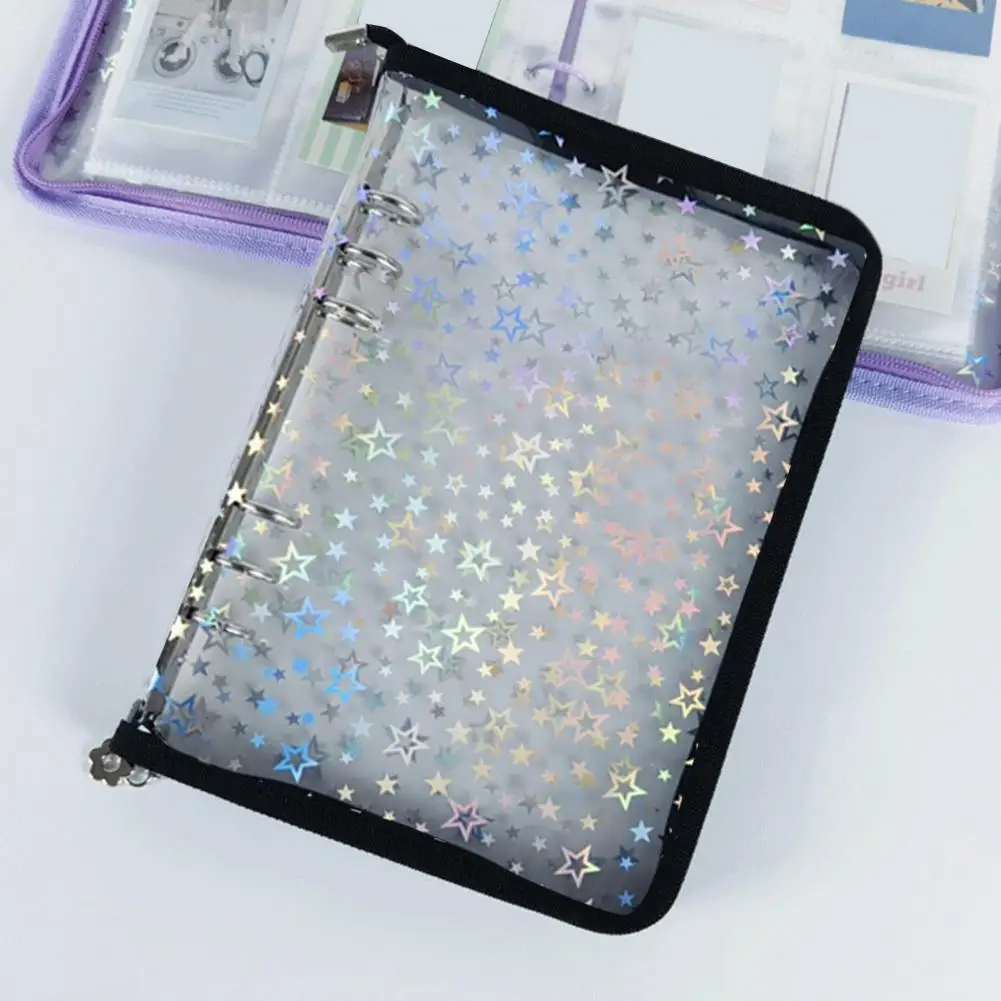 Zipper Binder Transparent Window Design Star Pattern PVC Cover Card Organizer with Multiple Slots Portable Card Holder Binder