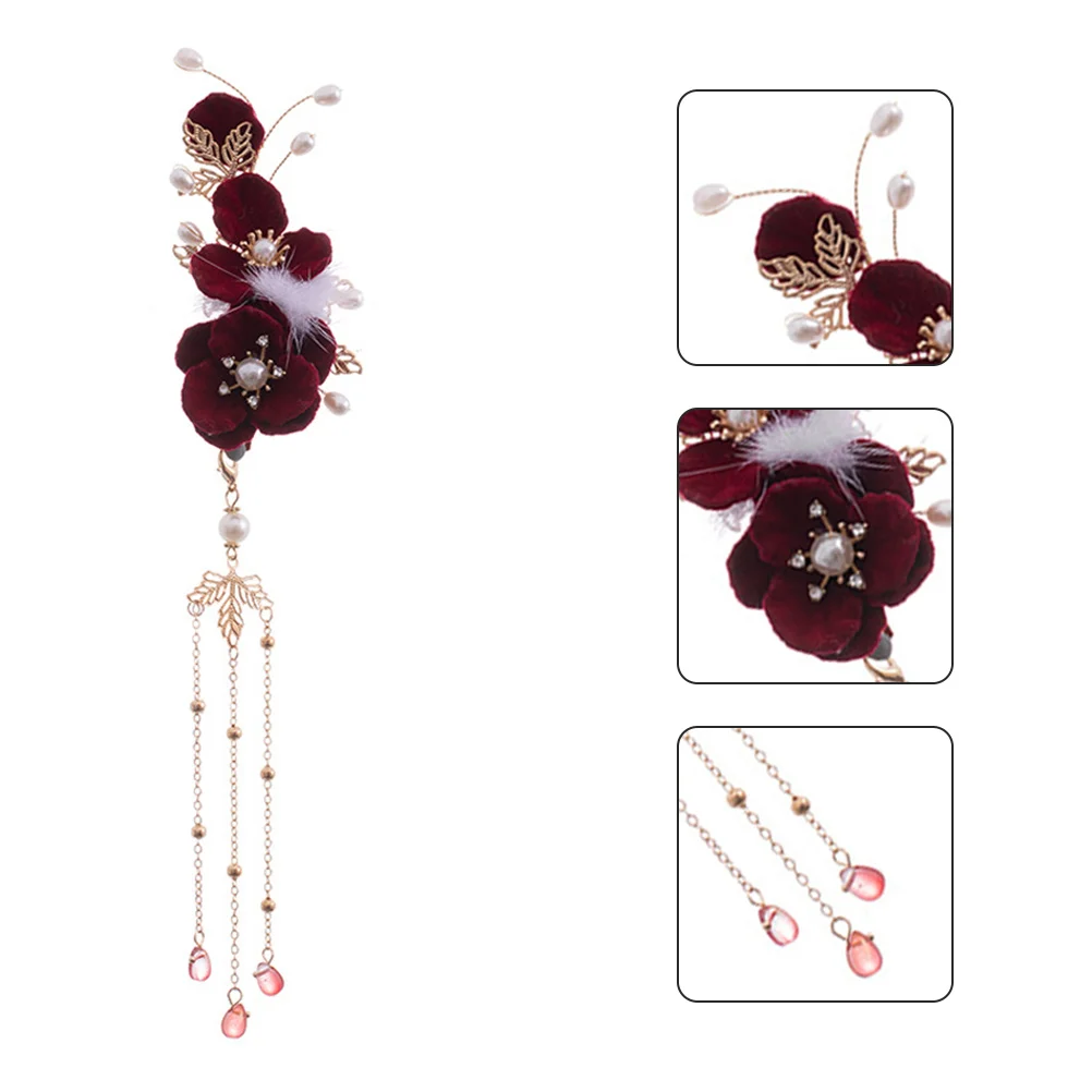 

Hair Barrettes Accessories Tassel Clips Dangle Fabric with Chinese-style Hairpin Retro