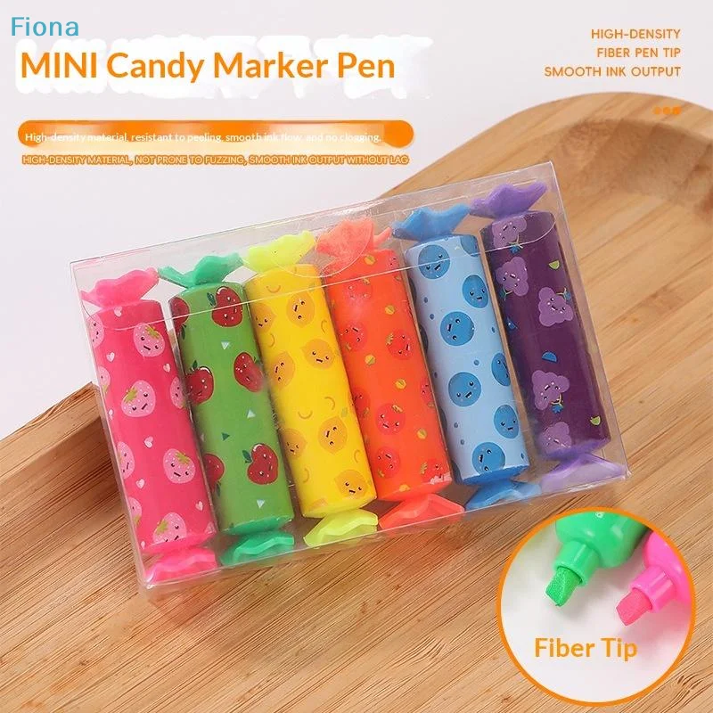 ♩6pcs Colorful Mini Highlighter Candy Pastel Highlighter, Cute Chisel Tip Marker Pen, Party Birthday Drawing Poster Diary
