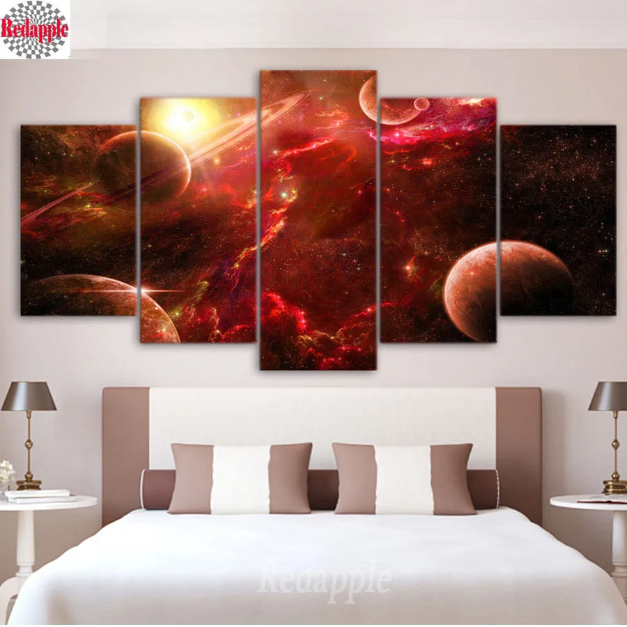 

outer space planets 5 Pieces set 5D DIY Diamond Painting universe stars sale Full Square round diamond Embroidery Mosaic Decor