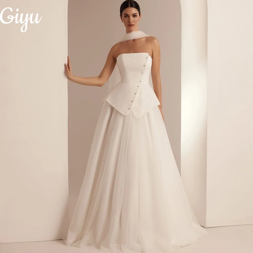 

Giyu Exquisite Satin A Line Wedding Dresses Sleeveless Charming Tulle Bridal Gown vestidos de novia Floor-Length Customsied 2025