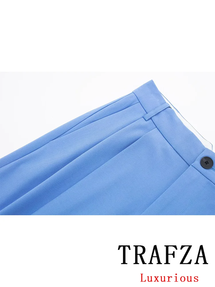 TRAFZA Casual Office Lady Pants Women Solid Wide Leg Pockets Zipper Long Pants New Fashion 2024 Spring Summer Basics Suit Pants
