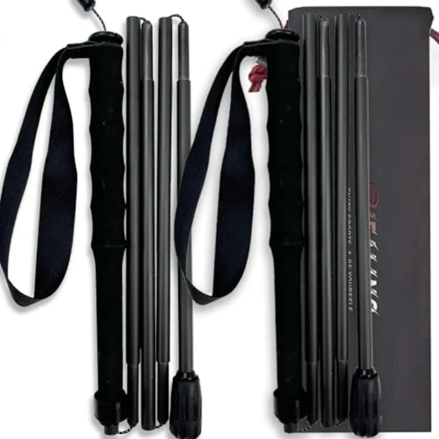 

Ультралегкие треккинговые палки из карбона - 5-секционные регулируемые палки для походов с амортизирующими наконечниками, эргономичными рукоятками и чехлом для хранения.
