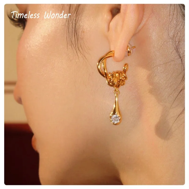 Timeless Wonder Brass Zircon Geo Stud Earrings for Women Designer Jewelry Luxury Sweet Rare Top Gift Fancy Classy Simple 3342