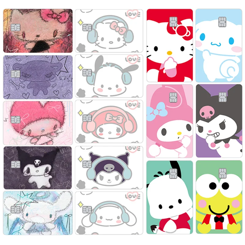 Hello kitty kuromi Cartoon Kreditkarte Visum Aufkleber Debit Bank Lade karte Bus Metro wasserdichte Haut Aufkleber Aufkleber Dekoration