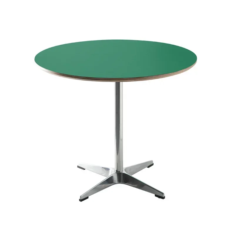Nordic dining table green stainless steel dining table round table ins wind vintage solid wood multi-layer conference negotiatio