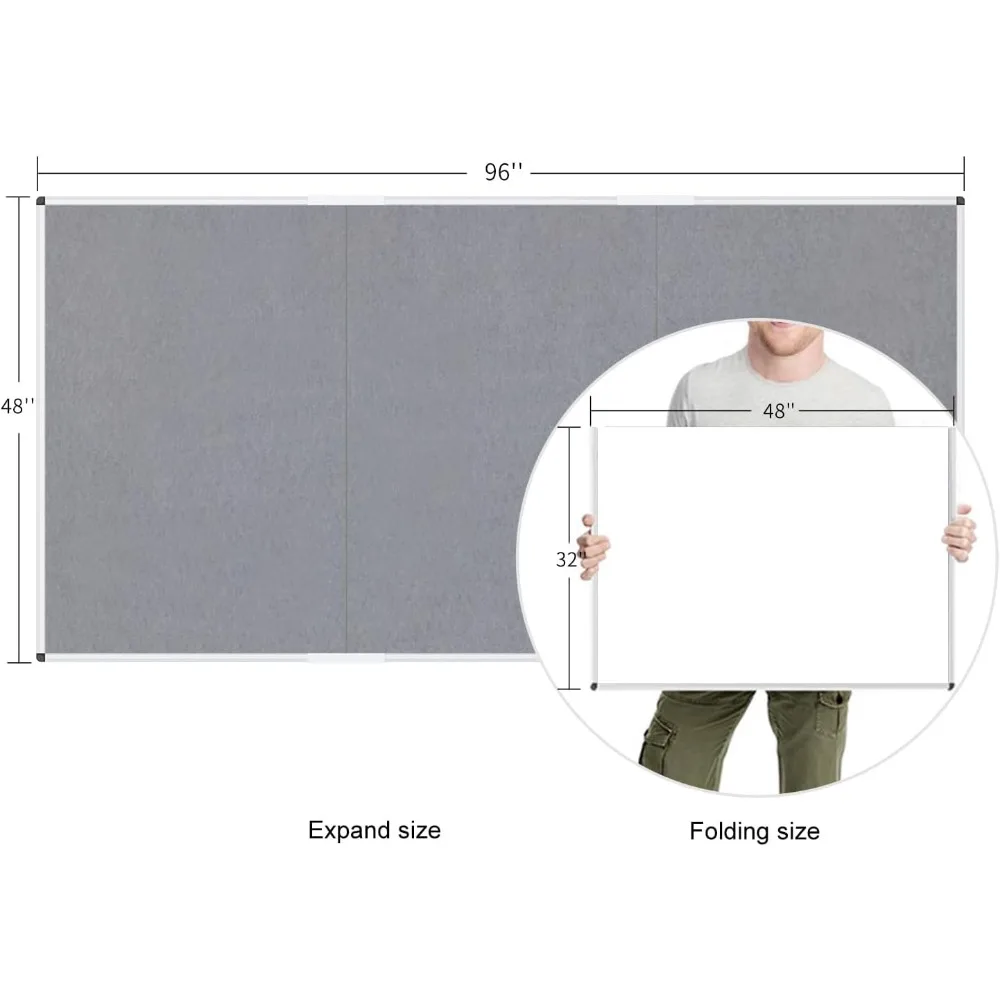 لوحة إعلانات كبيرة من القماش/لوحة إعلانية قابلة للطي باللون الرمادي، مقاس 96 × 48 بوصة، إطار من الألومنيوم الفضي