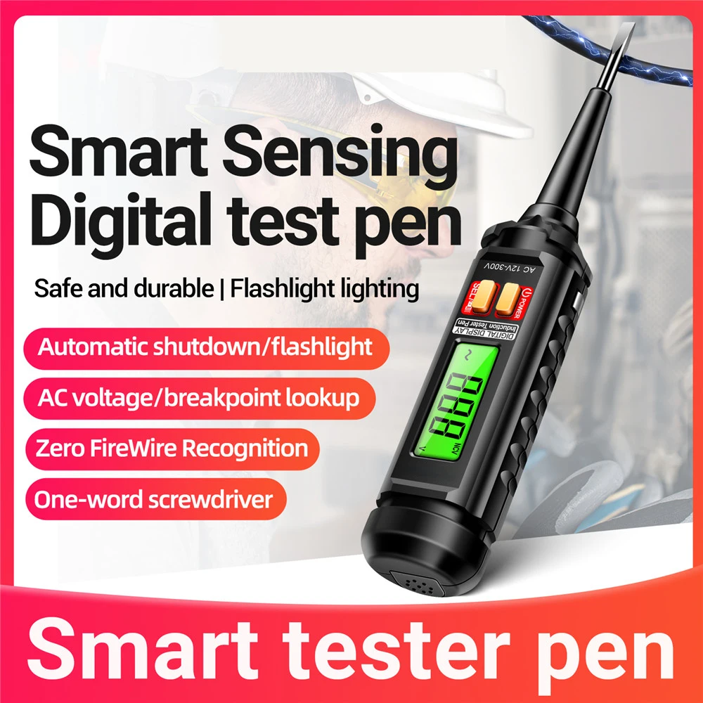 Elektricien Voltage Tester Pen AC 12-300V LCD-scherm Non-contact Circuit Power Detector met licht geluidsalarm voor reparatie