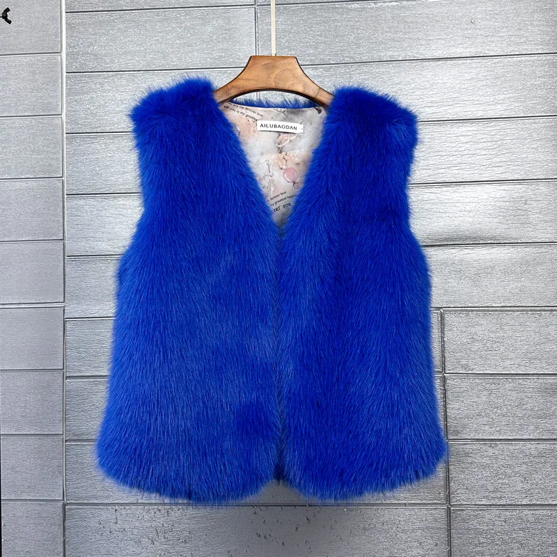 Women Faux Fur Vest Coats Jackets V Neck Sleeveless Vests Coat Thick Warm Y2k Streetwear Jacket Elegant Work Autumn Winter
